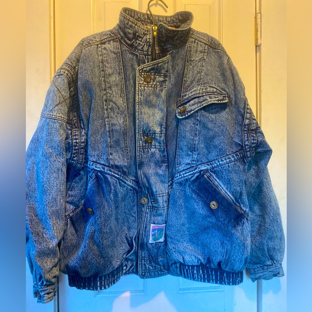 Vintage 90s Canadian Ice Flyers Club Denim Oversized Bomber Jacket